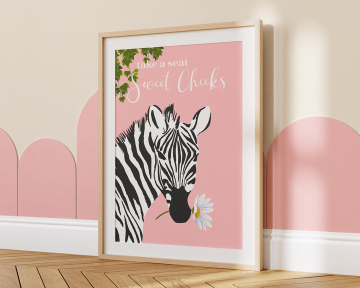 Take A Seat Sweet Cheeks Zebra Bathroom Print, Maximalist Colourful Botanical Bathroom Decor, Animal Toilet Eclectic Green Bathroom Wall Art