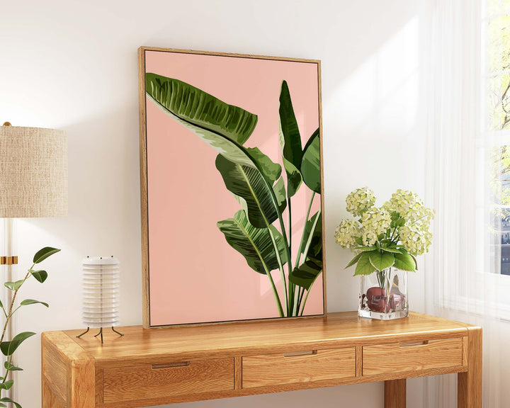 Tropical Pink Banana Leaf Print, Botanical Fruit Leaves Wall Art, Abstract Jungle Illustration, Rainforest Poster, Living Room Home Decor