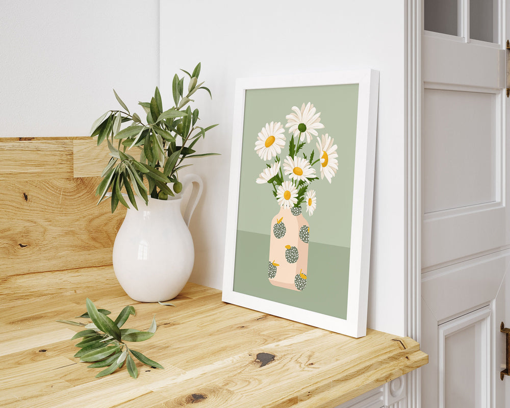 Daisy Print Flower Wall Art, Abstract Daisies Botanical Print, Boho Wild Flowers in Vase Print, Colourful Bunch of Flowers Daisy Art Poster