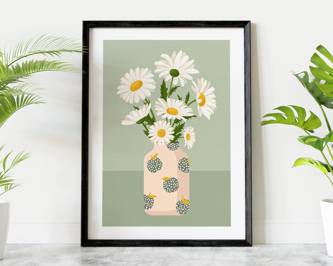 Daisy Print Flower Wall Art, Abstract Daisies Botanical Print, Boho Wild Flowers in Vase Print, Colourful Bunch of Flowers Daisy Art Poster