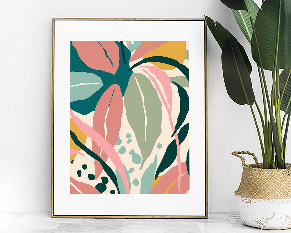 Boho Abstract Tropical Palm Leaf Wall Art, Jungle Leaf Print Illustration, Botanical Jungle Leaves Art Print, Colourful Rainforest Poster