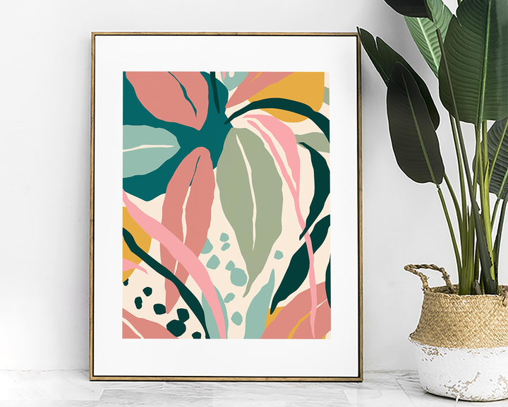 Boho Abstract Tropical Palm Leaf Wall Art, Jungle Leaf Print Illustration, Botanical Jungle Leaves Art Print, Colourful Rainforest Poster