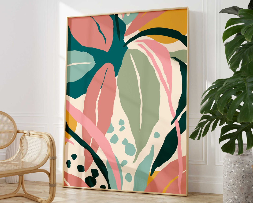 Boho Abstract Tropical Palm Leaf Wall Art, Jungle Leaf Print Illustration, Botanical Jungle Leaves Art Print, Colourful Rainforest Poster