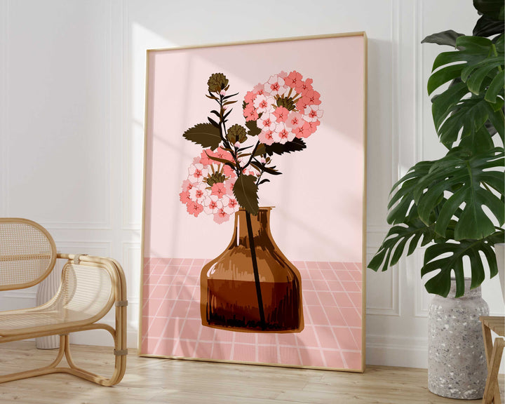 Modern Pink Flower Print, Botanical Wild Flowers in Vase Wall Art, Abstract Flower Painting, Colourful Home Decor Flower Print, Gift For Her