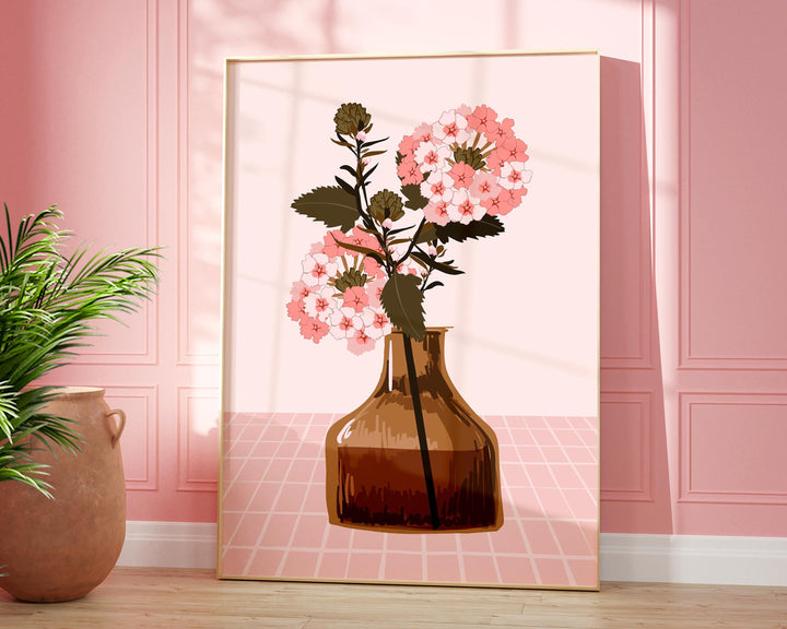 Modern Pink Flower Print, Botanical Wild Flowers in Vase Wall Art, Abstract Flower Painting, Colourful Home Decor Flower Print, Gift For Her