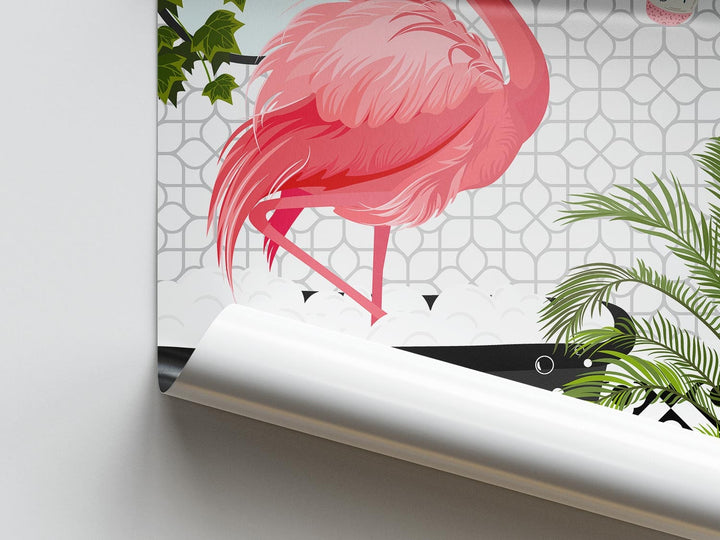Flamingo in Bathtub Monochrome Bathroom Print, Animal in Bath Botanical Fun Bathroom Wall Art, Black And White Nursery Print, Playroom Decor