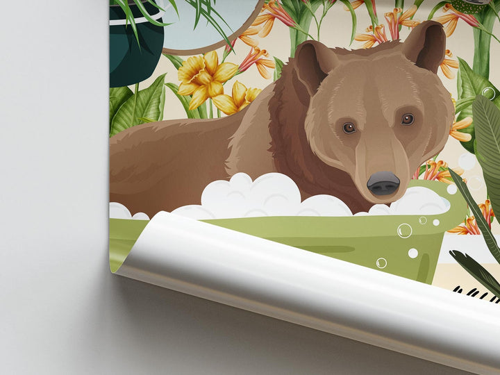 Bear Bathroom Wall Art, Funny Animal Bathroom Prints, Toilet Art Decor, Kids Bathroom Decor, Maximalist Wall Art, Tropical Bathroom Poster