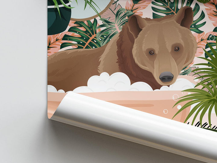 Bear Bathroom Wall Art, Funny Animal Bathroom Prints, Toilet Art Decor, Kids Bathroom Decor, Maximalist Wall Art, Tropical Bathroom Poster