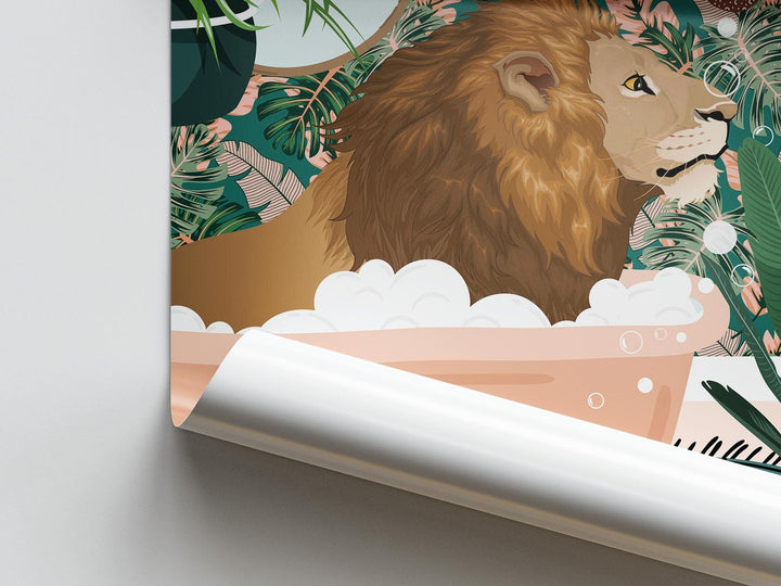 Lion Bathroom Wall Art, Funny Animal Bathroom Prints, Toilet Art Decor, Kids Bathroom Decor, Maximalist Wall Art, Tropical Bathroom Poster