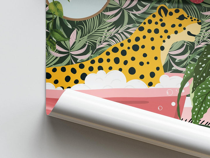 Leopard in Bathtub Bathroom Print, Animal in Bath Fun Bathroom Wall Art, Tropical Bathroom Safari Poster, Maximalist Eclectic Jungle Decor