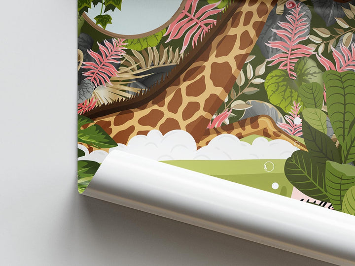 Giraffe Bathroom Wall Art, Funny Animal Bathroom Print, Toilet Art Decor, Kids Bathroom Decor, Maximalist Wall Art, Tropical Bathroom Poster
