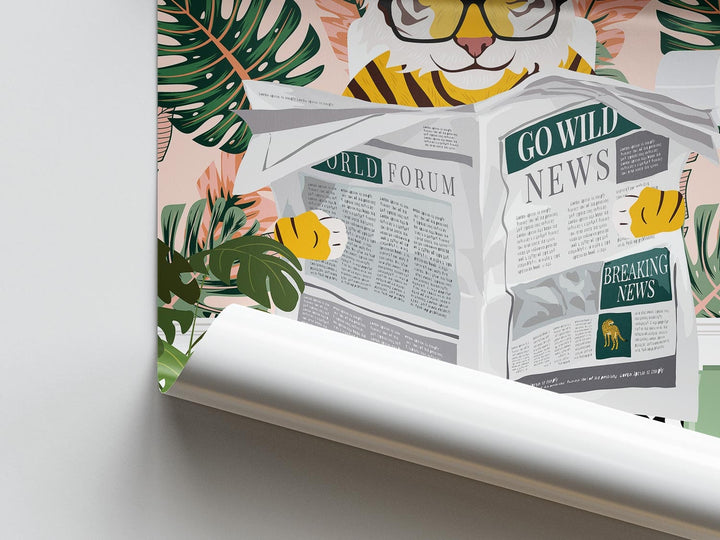 Tiger on Toilet Bathroom Print, Animal on Toilet Funny Bathroom Wall Art, Colourful Botanical Bathroom Art Poster, Maximalist Bathroom Decor