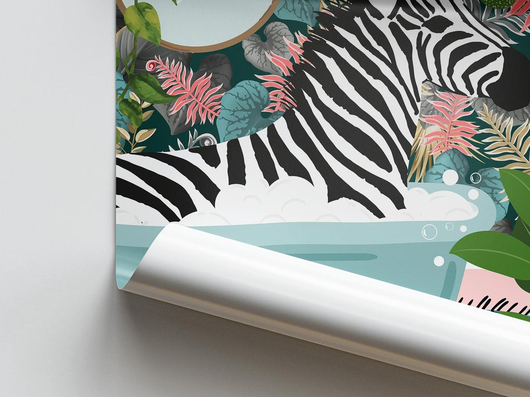 Zebra in bathtub bathroom animal print, maximalist animal in bath wall art, tropical safari bathroom prints, funny gifts, Toilet Art Decor