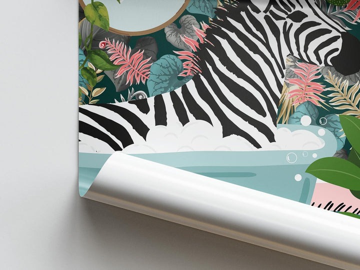 Zebra in bathtub bathroom animal print, maximalist animal in bath wall art, tropical safari bathroom prints, funny gifts, Toilet Art Decor