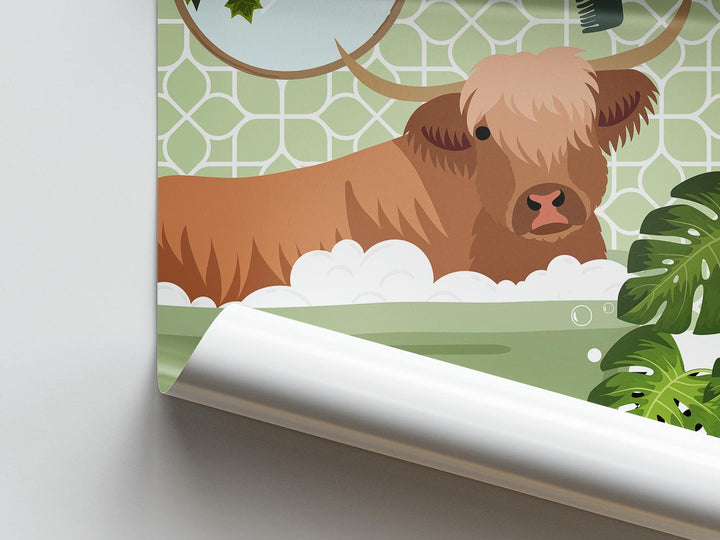 Highland Cow Bathtub Bathroom Print, Maximalist Animal in Bath Wall Art, Modern Botanical Bathroom Decor, Colourful Eclectic Bathroom Prints