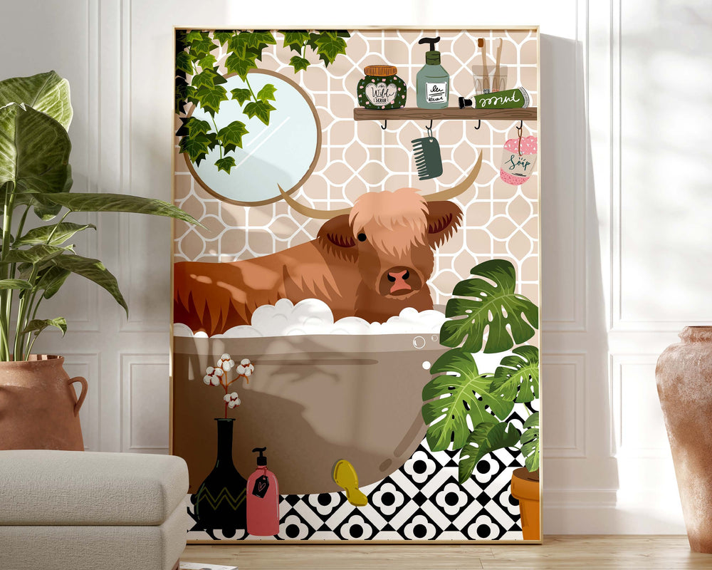 Highland Cow Bathroom Wall Art, Funny Animal Bathroom Prints, Toilet Art Decor, Kids Bathroom Decor, Maximalist Wall Art, Bathroom Poster