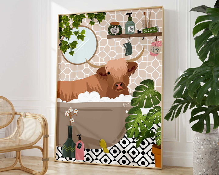 Highland Cow Bathroom Wall Art, Funny Animal Bathroom Prints, Toilet Art Decor, Kids Bathroom Decor, Maximalist Wall Art, Bathroom Poster