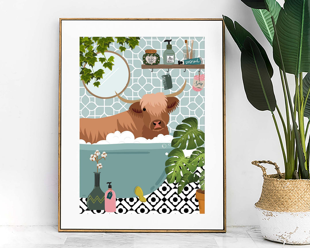 Highland Cow Bathroom Wall Art, Funny Animal Bathroom Prints, Toilet Art Decor, Kids Bathroom Decor, Maximalist Wall Art, Bathroom Poster