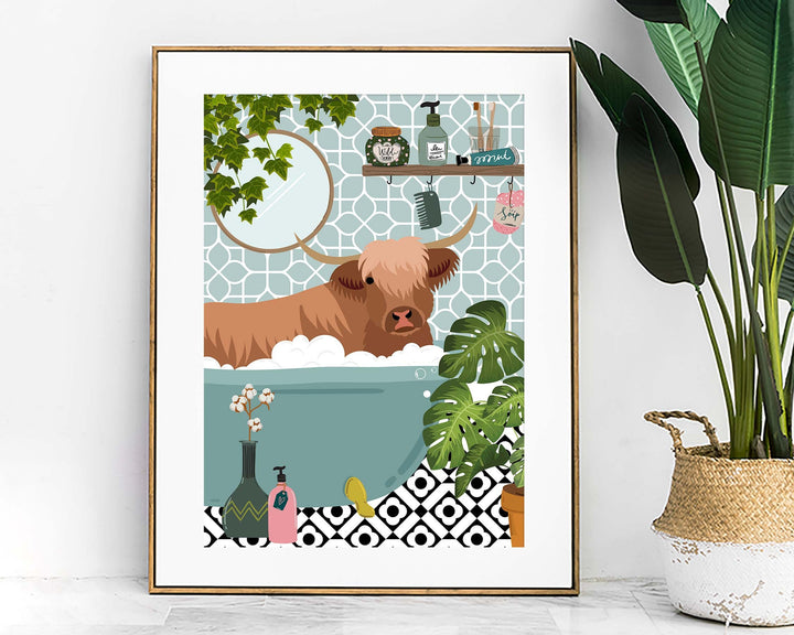 Highland Cow Bathroom Wall Art, Funny Animal Bathroom Prints, Toilet Art Decor, Kids Bathroom Decor, Maximalist Wall Art, Bathroom Poster