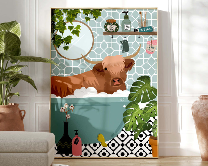Highland Cow Bathroom Wall Art, Funny Animal Bathroom Prints, Toilet Art Decor, Kids Bathroom Decor, Maximalist Wall Art, Bathroom Poster