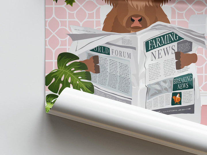 Highland Cow on Toilet Bathroom Wall Art, Animal in Tropical Bathroom Prints, Colourful Jungle Bathroom Maximalist Decor, A4 Toilet Prints