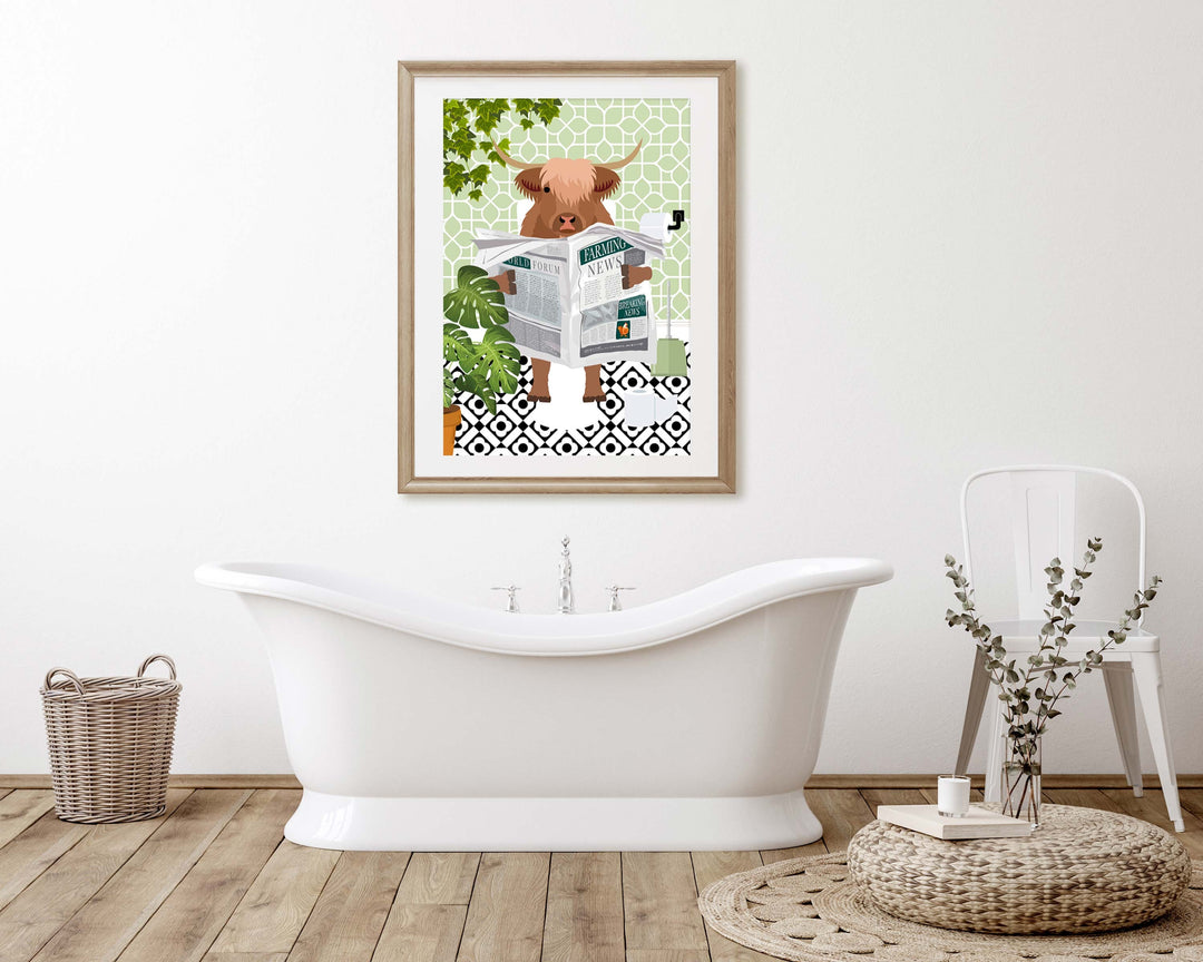 Highland Cow on Toilet Funny Bathroom Print, Funny Bathroom Wall Decor, Funny Animal in Bathroom Maximalist Wall Art, Quirky Toilet Prints