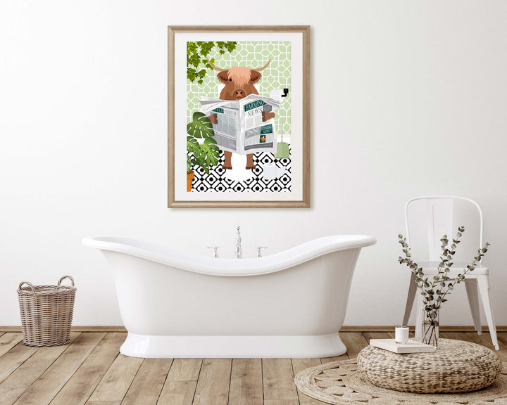 Highland Cow on Toilet Funny Bathroom Print, Funny Bathroom Wall Decor, Funny Animal in Bathroom Maximalist Wall Art, Quirky Toilet Prints