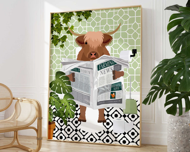 Highland Cow on Toilet Funny Bathroom Print, Funny Bathroom Wall Decor, Funny Animal in Bathroom Maximalist Wall Art, Quirky Toilet Prints