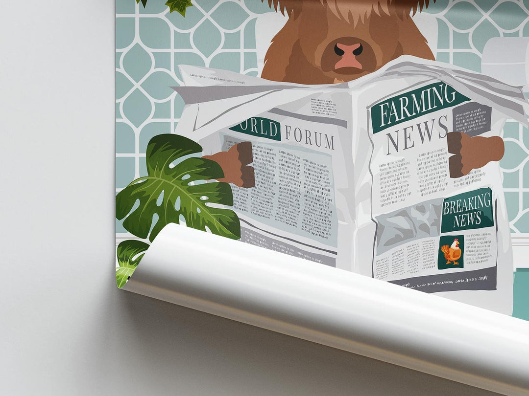 Highland Cow on Toilet Bathroom Wall Art, Animal in Tropical Bathroom Prints, Colourful Jungle Bathroom Maximalist Decor, A4 Toilet Prints