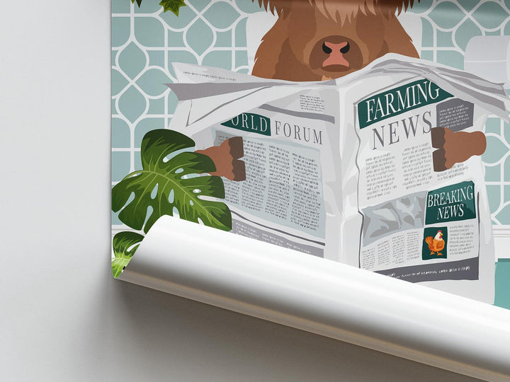 Highland Cow on Toilet Bathroom Wall Art, Animal in Tropical Bathroom Prints, Colourful Jungle Bathroom Maximalist Decor, A4 Toilet Prints