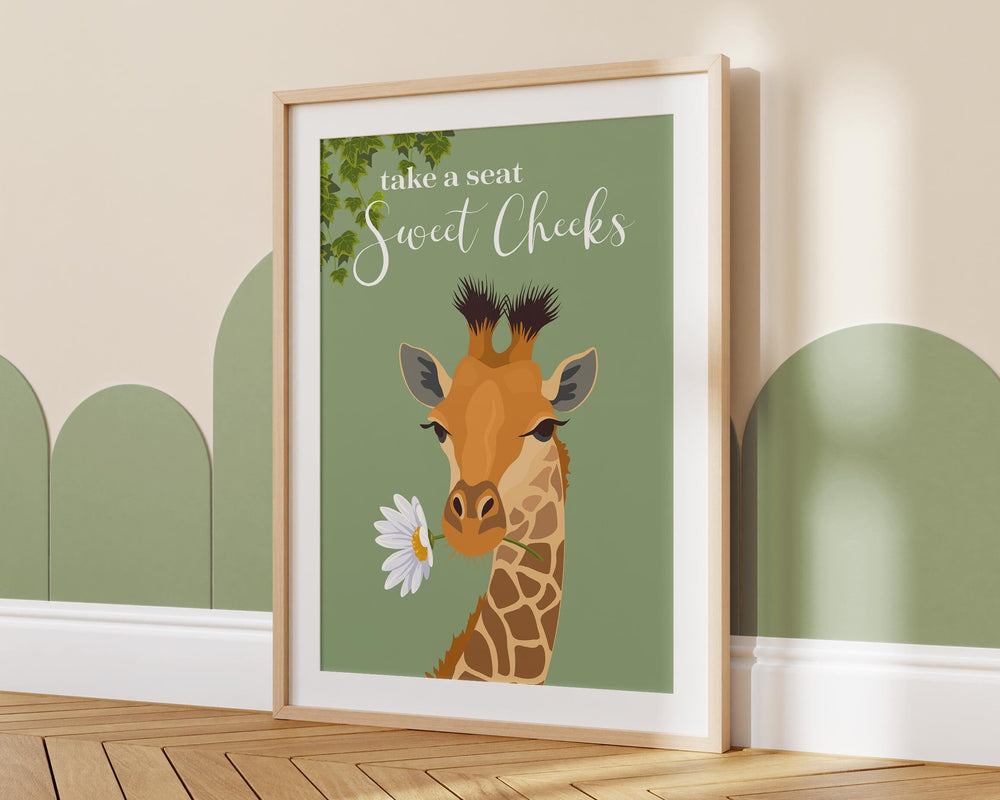 Take A Seat Sweet Cheeks Giraffe Bathroom Wall Art, Funny Animal Bathroom Print, Toilet Art, Maximalist Bathroom Decor, Kids Bathroom Poster