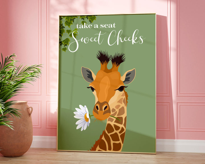 Take A Seat Sweet Cheeks Giraffe Bathroom Wall Art, Funny Animal Bathroom Print, Toilet Art, Maximalist Bathroom Decor, Kids Bathroom Poster