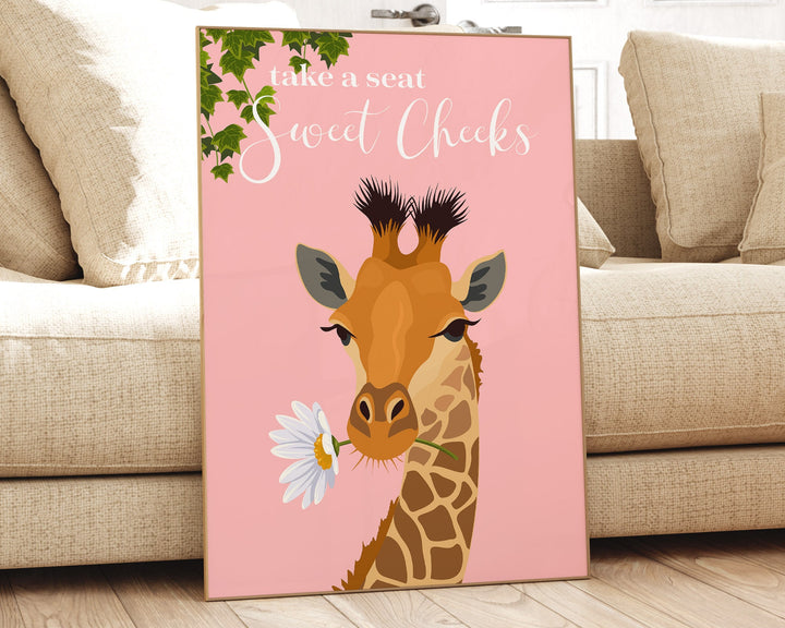 Take A Seat Sweet Cheeks Giraffe Bathroom Wall Art, Funny Animal Bathroom Print, Toilet Art, Maximalist Bathroom Decor, Kids Bathroom Poster