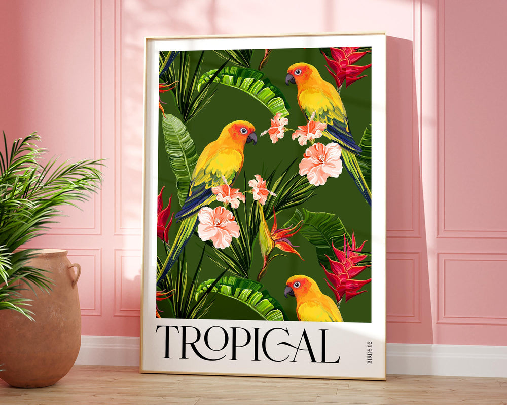 Tropical Bird Rainforest Print, Colourful Tropical Leaves Wall Art, Rainforest Art Poster, Jungle Prints, Wildlife Living Room Home Decor