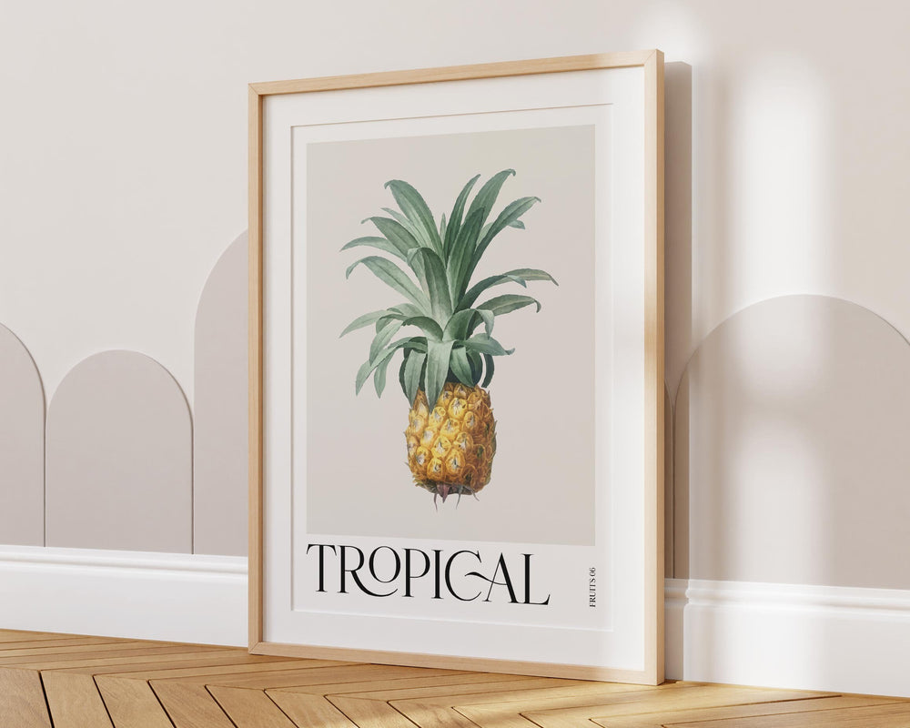 Tropical Fruit Pineapple Print, Colourful Botanical Tropical Leaves Wall Art, Watercolour Fruit Art Poster, Kitchen Living Room Home Decor