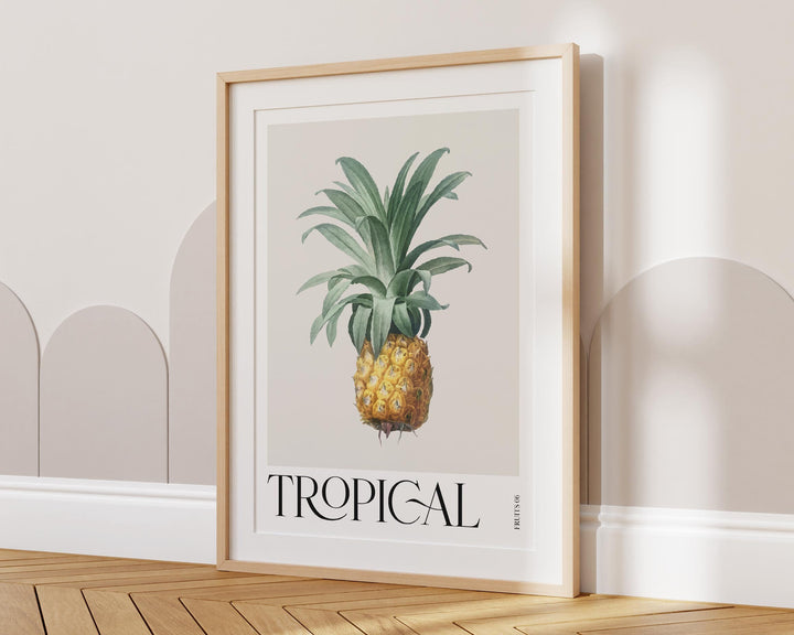 Tropical Fruit Pineapple Print, Colourful Botanical Tropical Leaves Wall Art, Watercolour Fruit Art Poster, Kitchen Living Room Home Decor