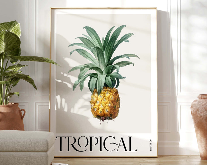 Tropical Fruit Pineapple Print, Colourful Botanical Tropical Leaves Wall Art, Watercolour Fruit Art Poster, Kitchen Living Room Home Decor