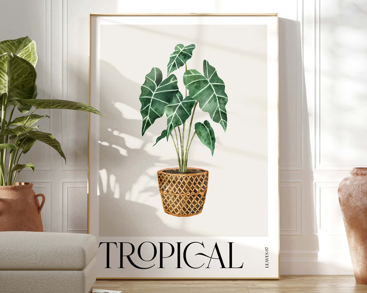 Tropical Alocasia Plant Print, Colourful Tropical Leaves Wall Art, Botanical Rainforest Poster, Wild Nature Foliage Living Room Home Decor