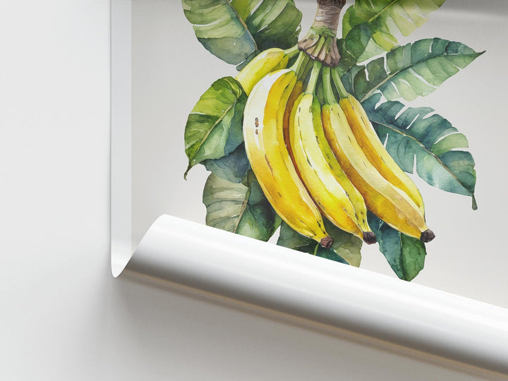 Tropical Fruit Banana Print, Colourful Botanical Tropical Leaves Wall Art, Watercolour Fruit Art Poster, Kitchen Living Room Home Decor