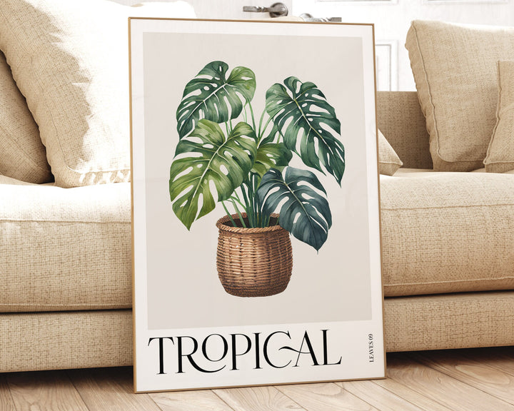 Tropical Monstera Plant Print, Colourful Tropical Leaf Watercolour Wall Art, Botanical Rainforest Poster, Modern Art Living Room Home Decor