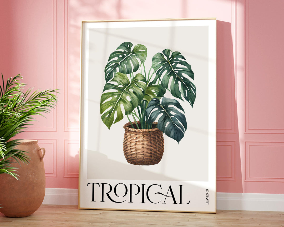 Tropical Monstera Plant Print, Colourful Tropical Leaf Watercolour Wall Art, Botanical Rainforest Poster, Modern Art Living Room Home Decor