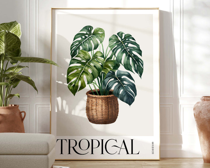 Tropical Monstera Plant Print, Colourful Tropical Leaf Watercolour Wall Art, Botanical Rainforest Poster, Modern Art Living Room Home Decor