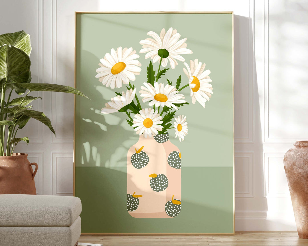 Daisy Print Flower Wall Art, Abstract Daisies Botanical Print, Boho Wild Flowers in Vase Print, Colourful Bunch of Flowers Daisy Art Poster