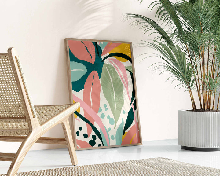 Boho Abstract Tropical Palm Leaf Wall Art, Jungle Leaf Print Illustration, Botanical Jungle Leaves Art Print, Colourful Rainforest Poster