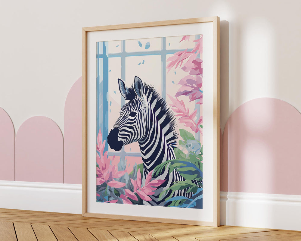 Tropical Zebra Bathroom Animal Print, Colourful Modern Fun Bathroom Home Decor, Pink Animal Poster, Eclectic Botanical Bathroom Wall Art