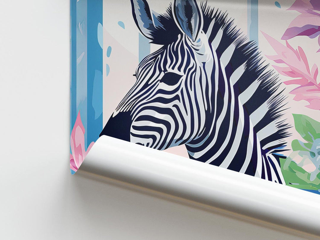 Tropical Zebra Bathroom Animal Print, Colourful Modern Fun Bathroom Home Decor, Pink Animal Poster, Eclectic Botanical Bathroom Wall Art