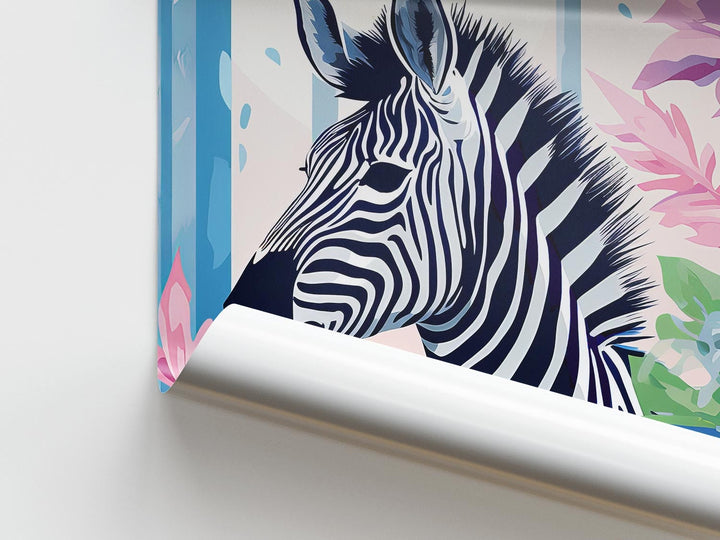 Tropical Zebra Bathroom Animal Print, Colourful Modern Fun Bathroom Home Decor, Pink Animal Poster, Eclectic Botanical Bathroom Wall Art