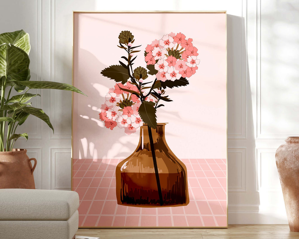 Modern Pink Flower Print, Botanical Wild Flowers in Vase Wall Art, Abstract Flower Painting, Colourful Home Decor Flower Print, Gift For Her