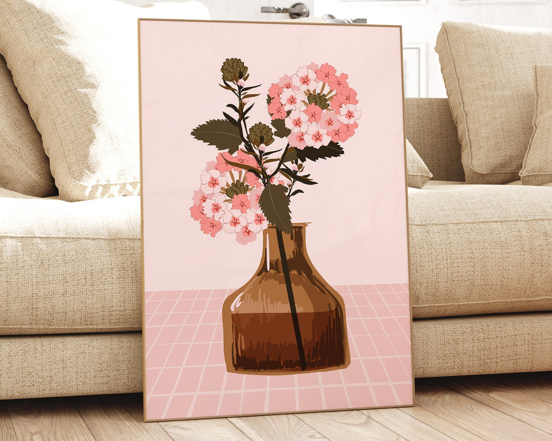 Modern Pink Flower Print, Botanical Wild Flowers in Vase Wall Art, Abstract Flower Painting, Colourful Home Decor Flower Print, Gift For Her