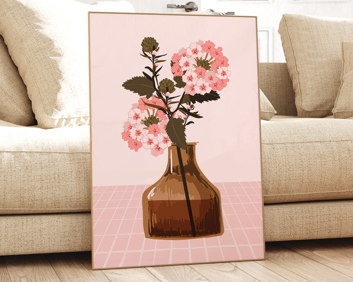 Modern Pink Flower Print, Botanical Wild Flowers in Vase Wall Art, Abstract Flower Painting, Colourful Home Decor Flower Print, Gift For Her